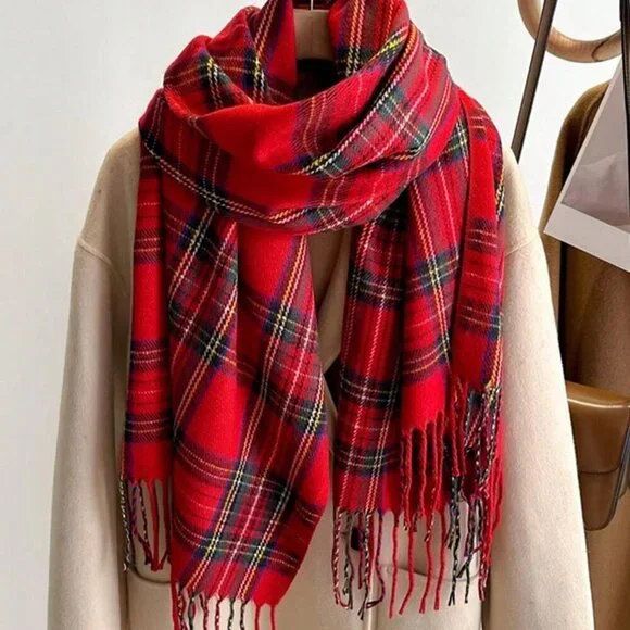 Red Collegiate Women's Plaid Faux Cashmere Scarf